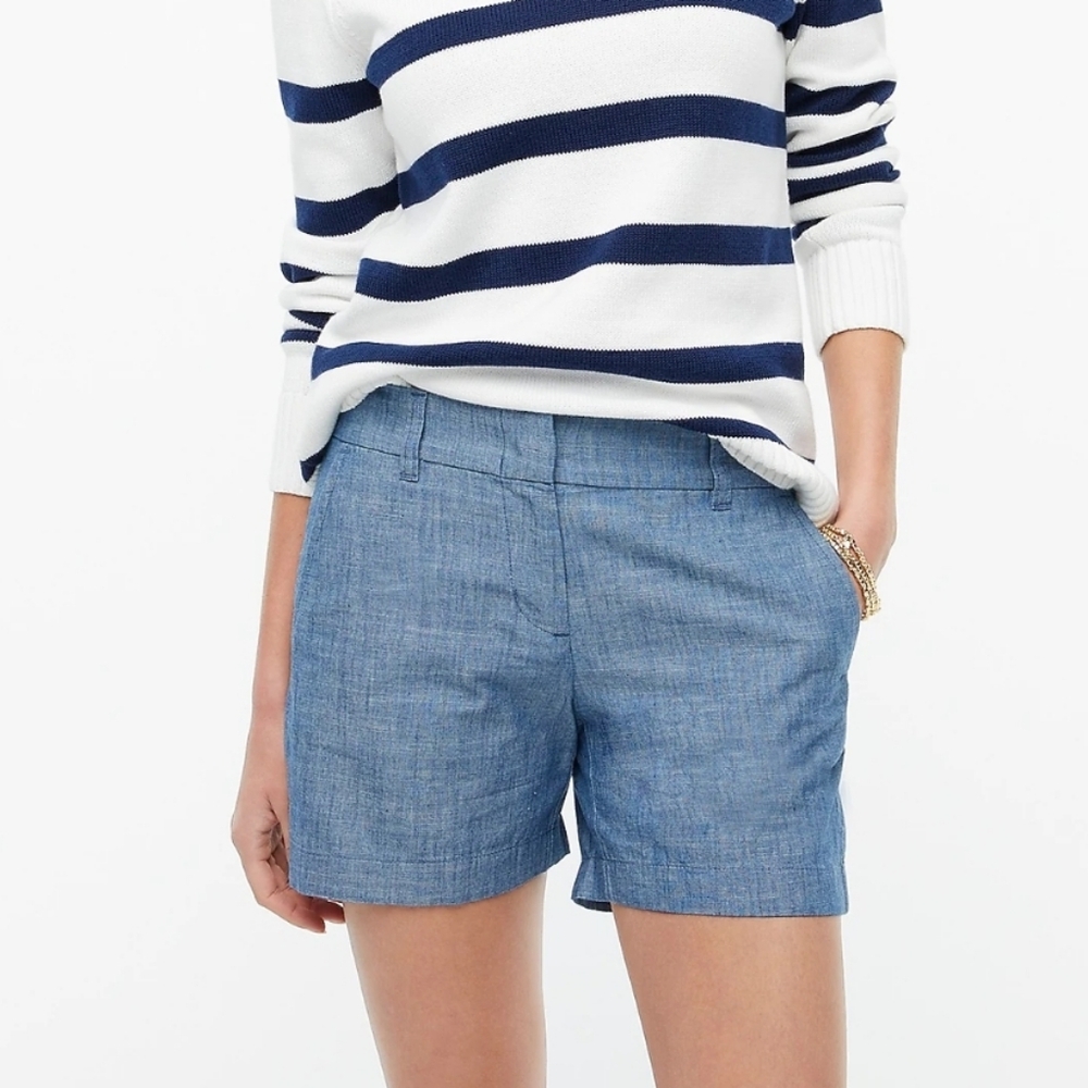 NWT J Crew Factory Classic 5" Inseam Chambray Shorts Blue 100% Cotton Preppy 14